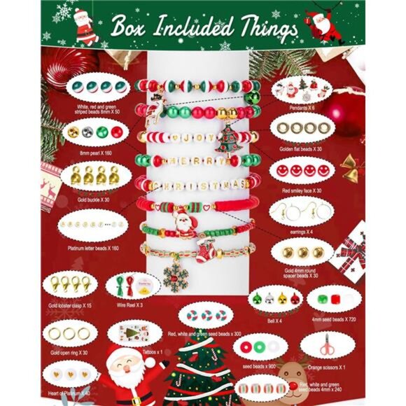 Christmas Friendship Bracelet Kit, Xmas Beads and Letter Beads (A-Z) - Picture 2 of 6